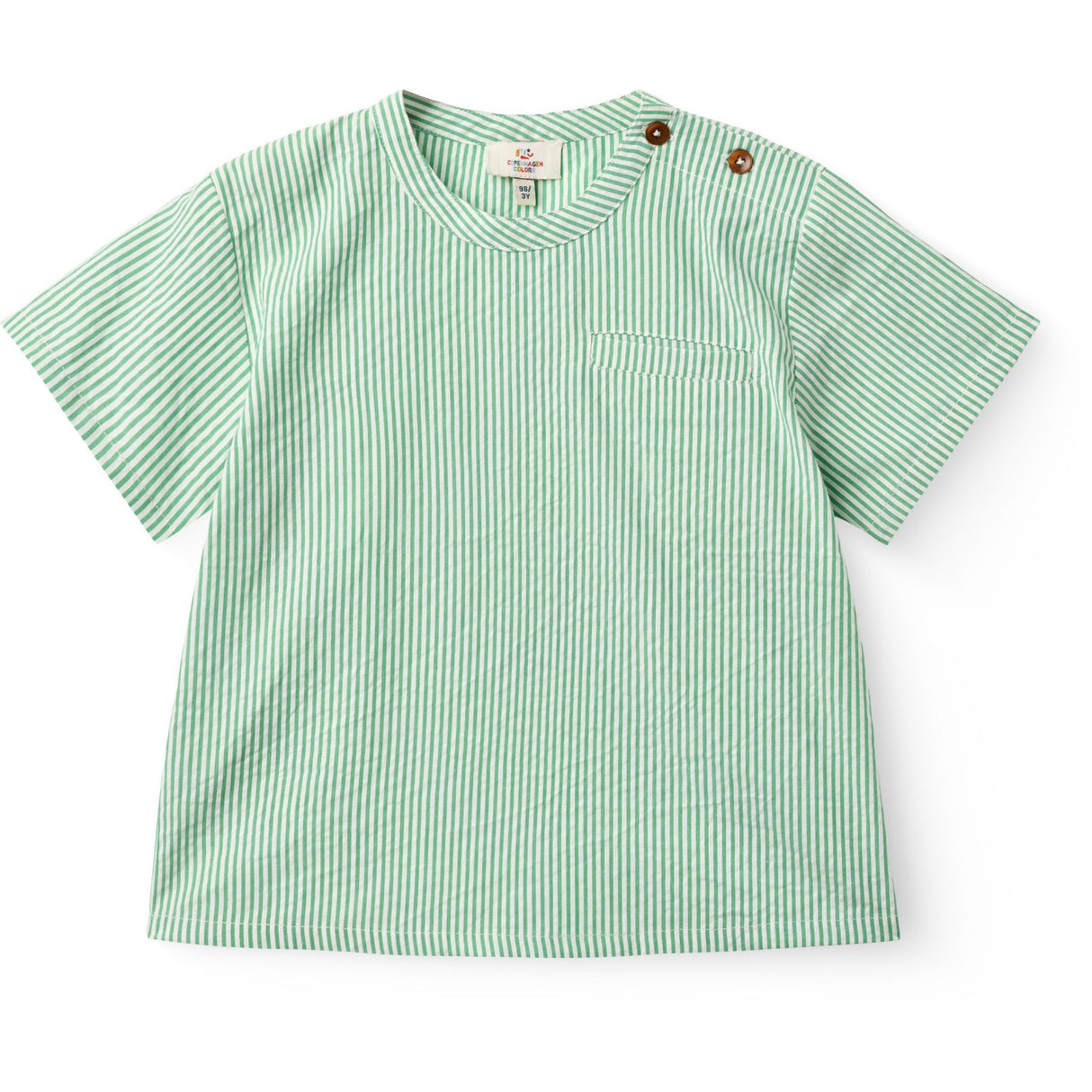 COPENHAGEN COLORS Sharp Green W Cream Stripe Seersucker Ss Bluse