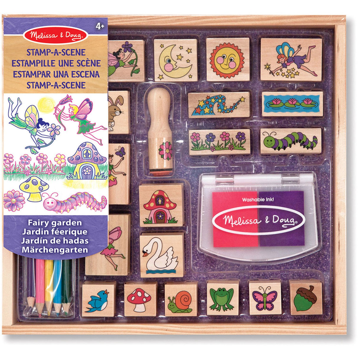 Melissa & Doug Multifarvet Wooden Stamp-A-Scene Fairy Garden
