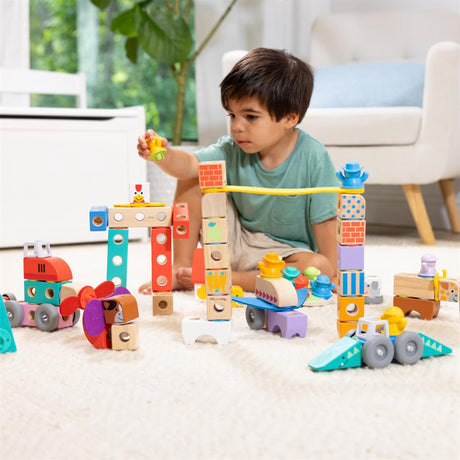 Melissa & Doug Multifarvet Blockables Playset Køretøjer 54Pcs