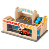 Melissa & Doug Multifarvet Parkeringshus Med Bilvask Og Tankstation