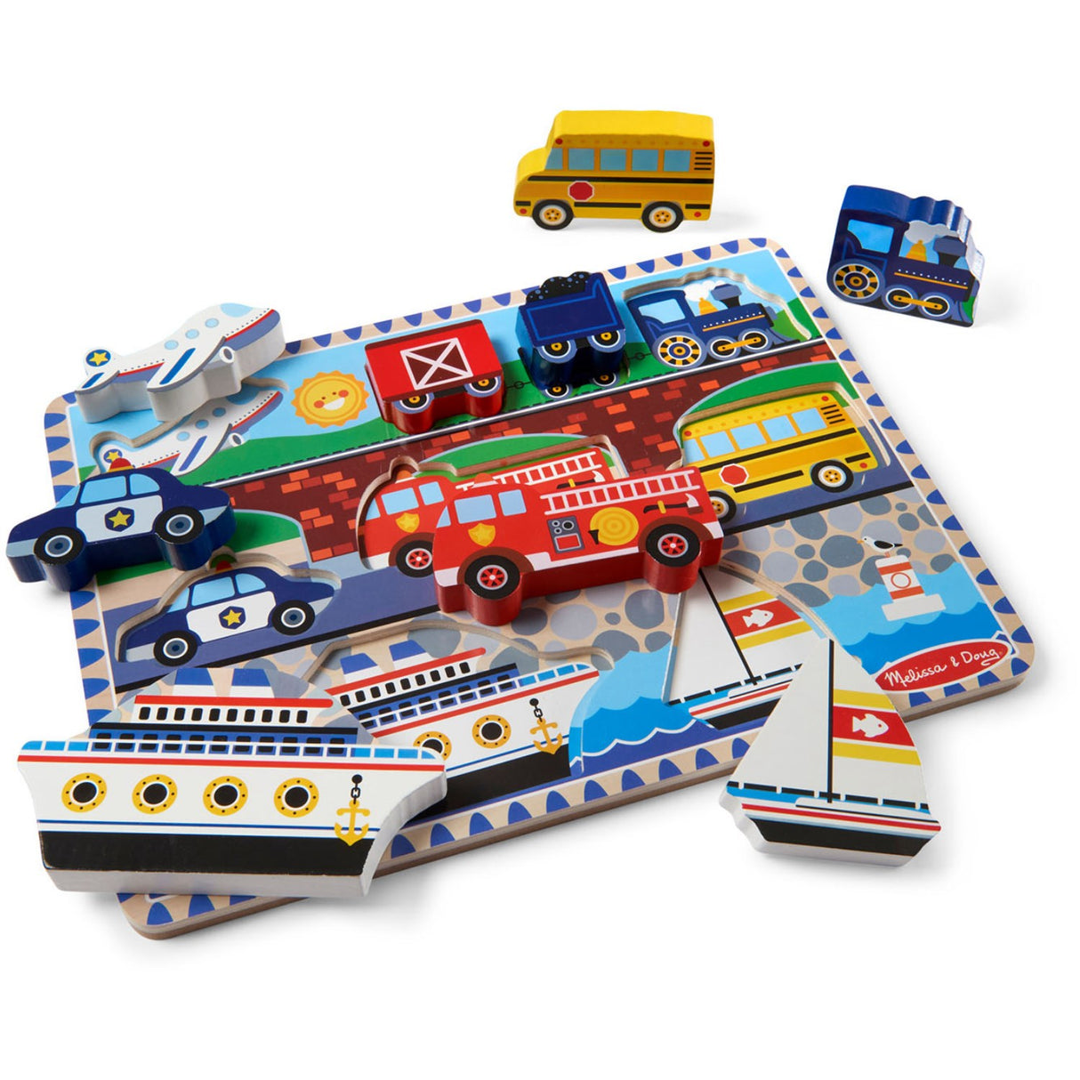 Melissa & Doug Multifarvet Wooden Chunky Puzzle Vehicles