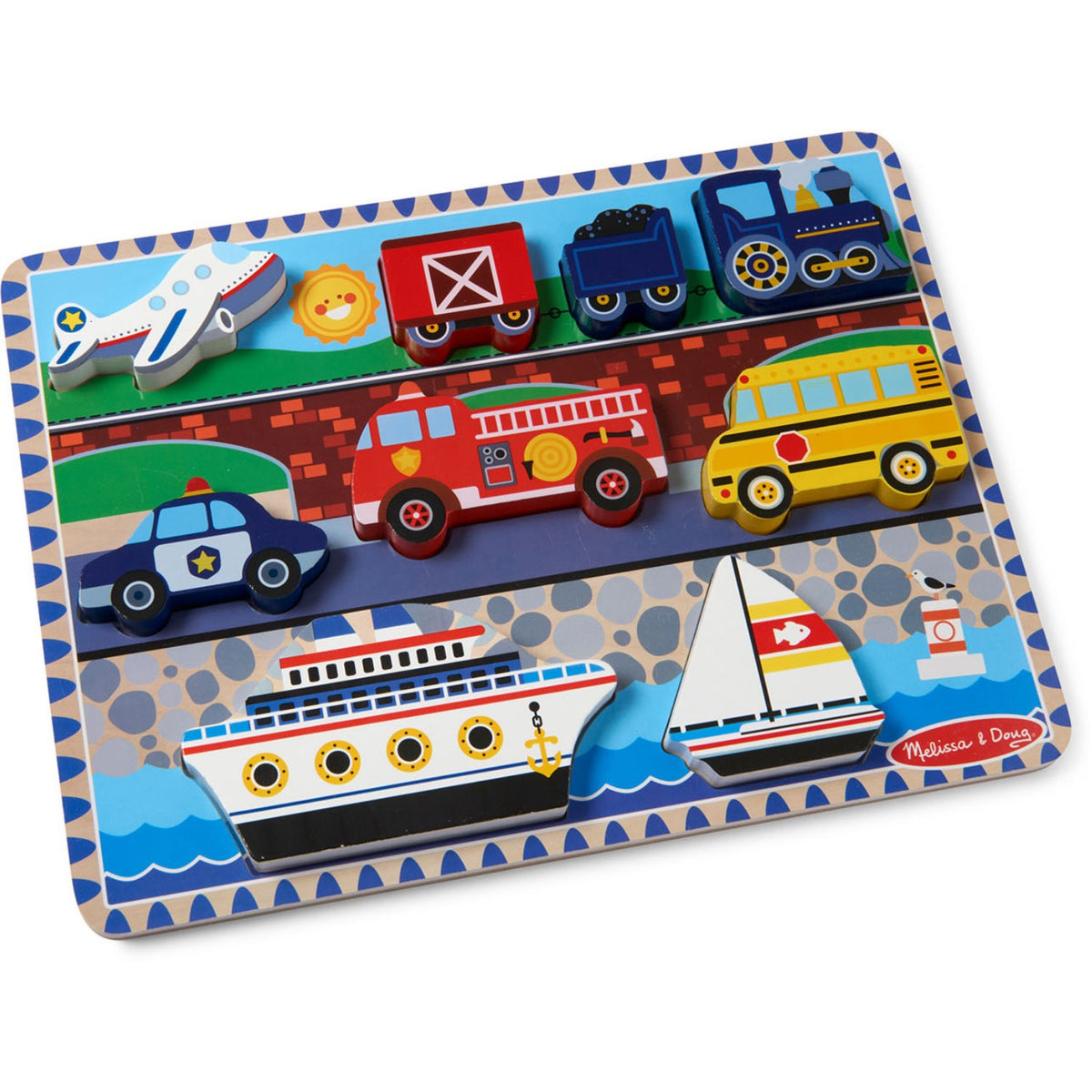 Melissa & Doug Multifarvet Wooden Chunky Puzzle Vehicles