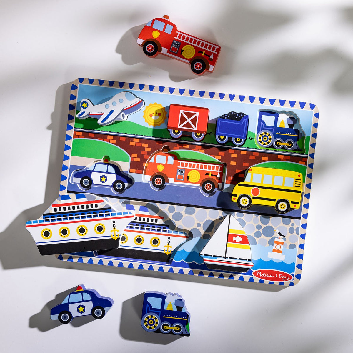 Melissa & Doug Multifarvet Wooden Chunky Puzzle Vehicles