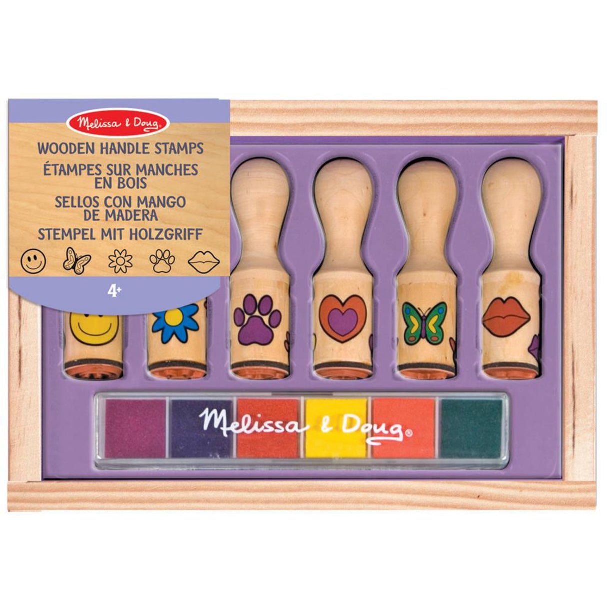 Melissa & Doug Multifarvet Wooden Stamp Set Happy Handles