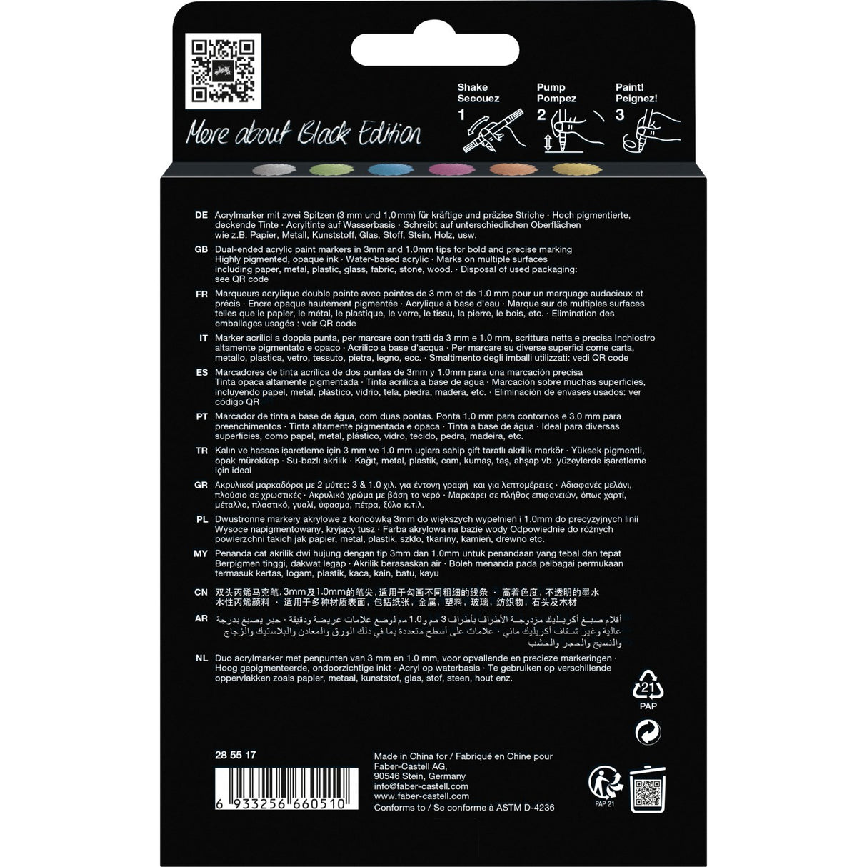 Faber-Castell akrylmarkør 6 stk metallisk
