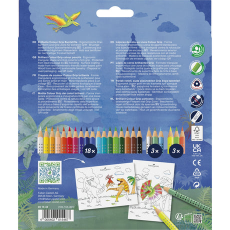 Faber-Castell 18+6 Grip akvarellfargestifter + klistremerker, dinosaur