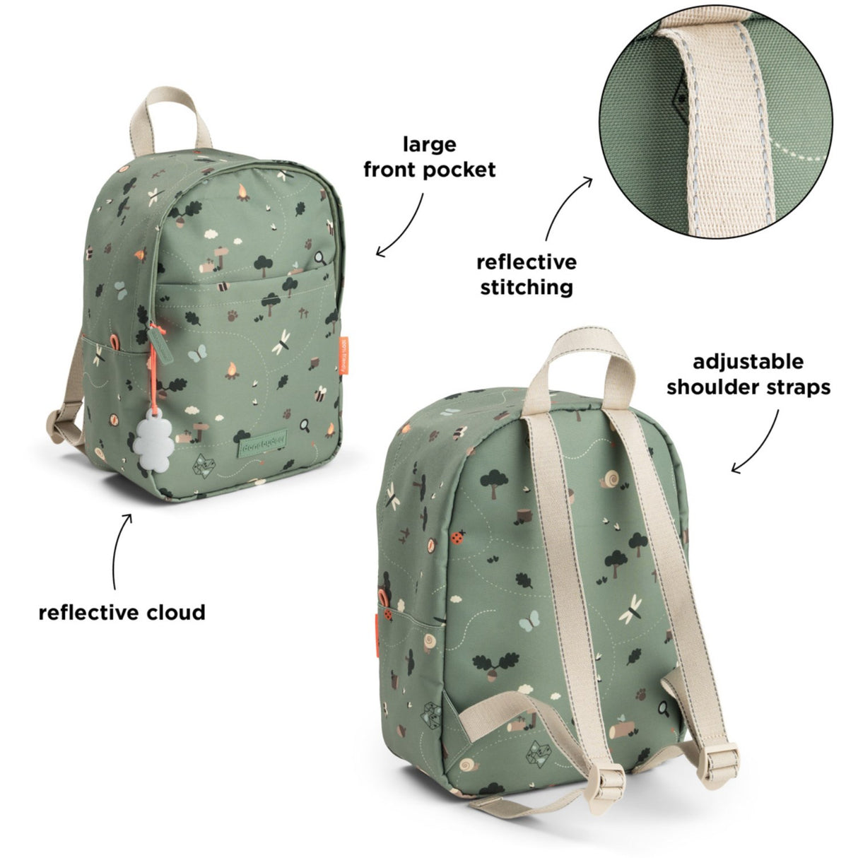 DonebyDeer Green Tiny Trails Kids Rygsekk