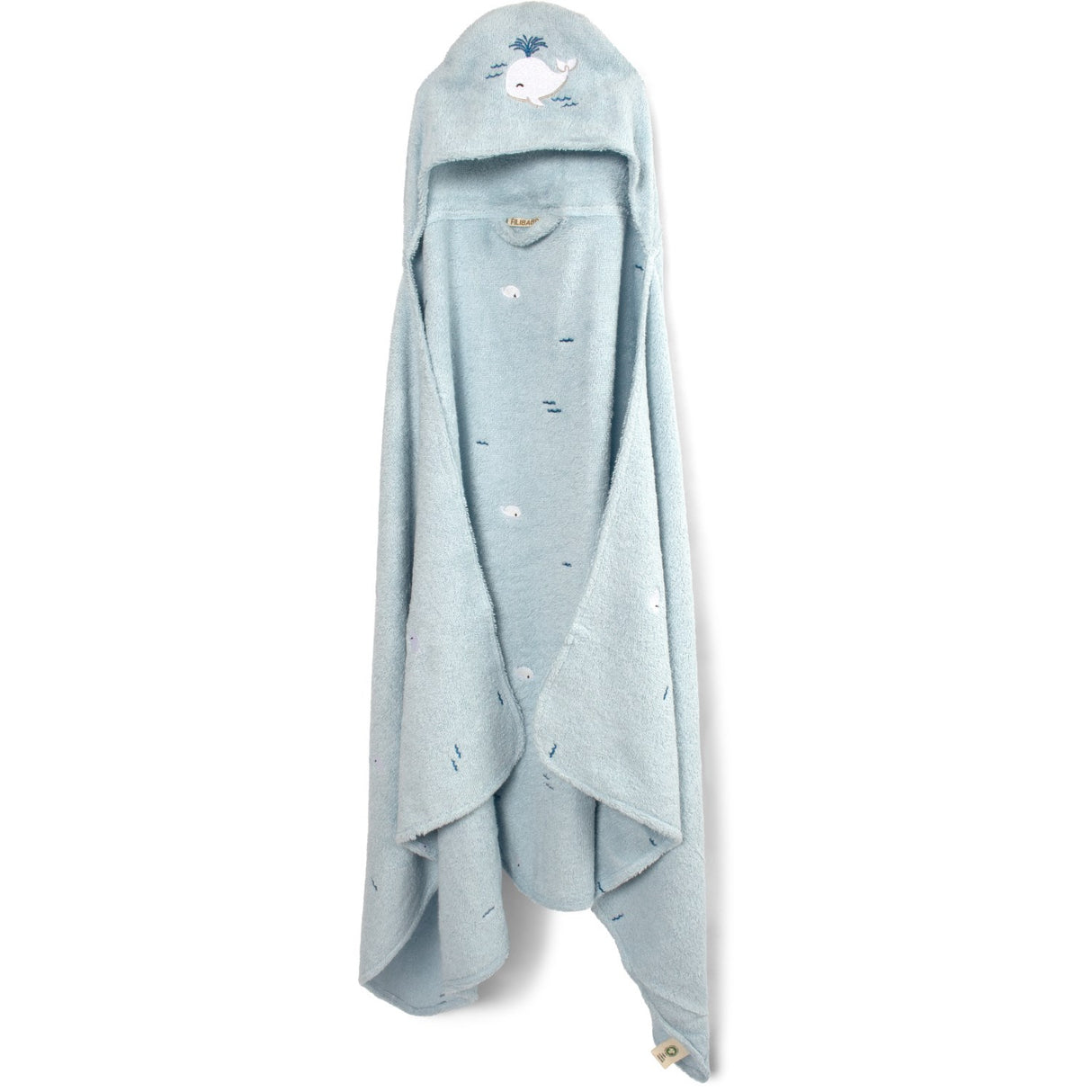 FILIBABBA Christian's Whale Tales Broderet Badehåndklæde Med Hette GOTS
