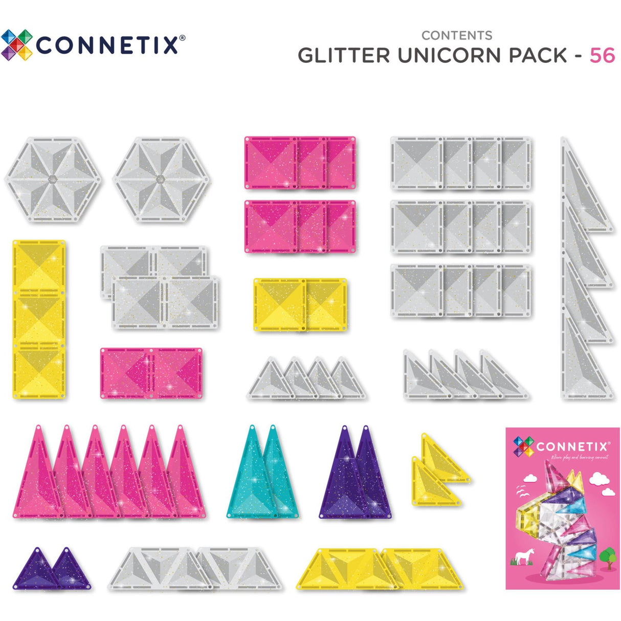 Connetix Multicolour Glitter Enhjørning Pakke 56 Pcs