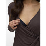 Mama;licious Chocolate Brown Melange Mlkira Tess Ls Jrs Topp 2F