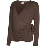 Mama;licious Chocolate Brown Melange Mlkira Tess Ls Jrs Topp 2F
