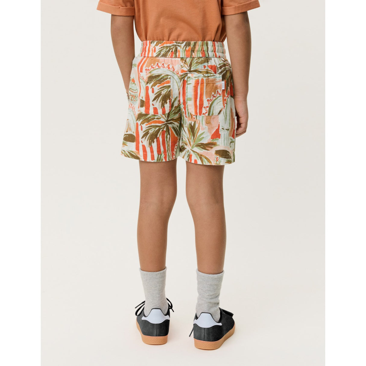 Les Deux Kids Raw Sienna Orange Palm AOP Shorts KIDS
