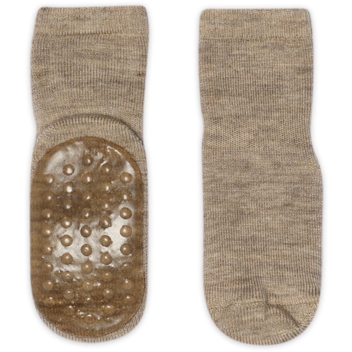 Gobabygo Light Brown Melange Ull Strømper Anti-Slip