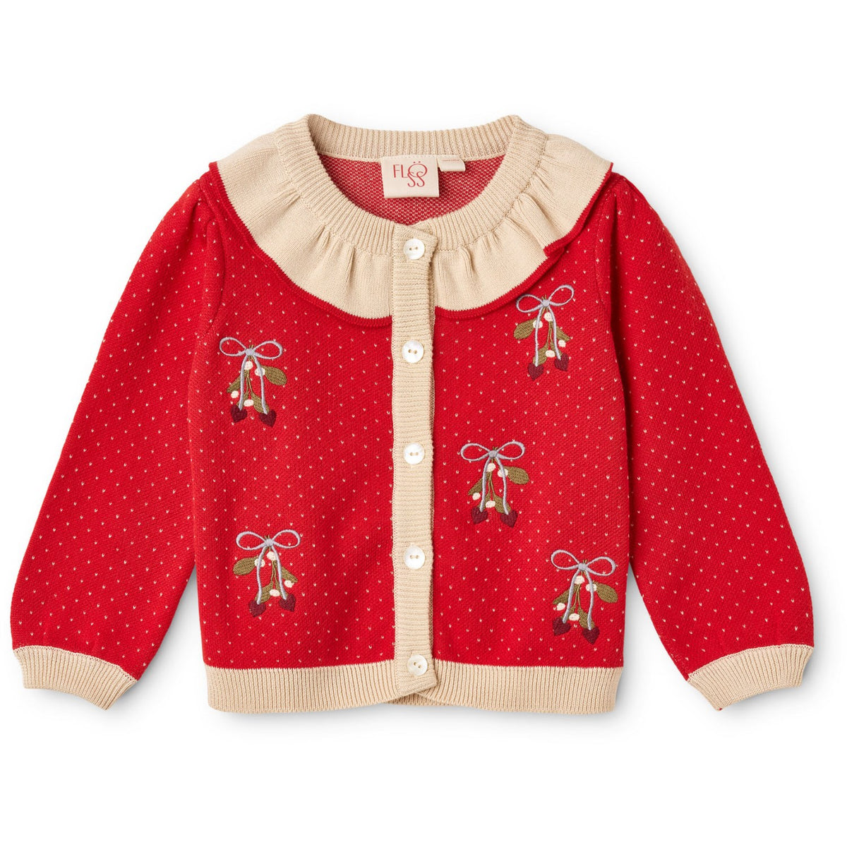 Flöss Poppy Red/Cream Dot Elsie Cardigan