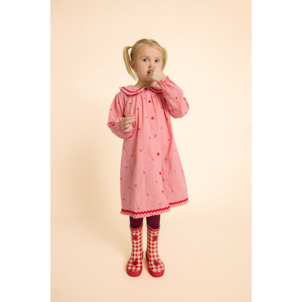 Flöss Pink Rose Gingham Sonja Kjole