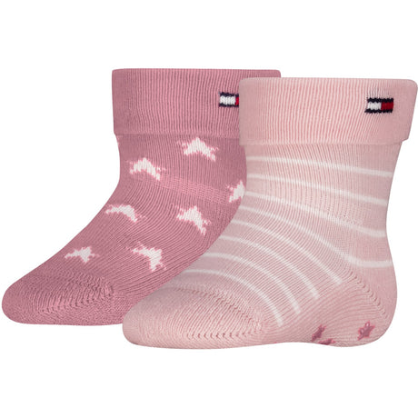 Tommy Hilfiger Light Pink Baby Strømper 2-Pakning Fold Over Abs
