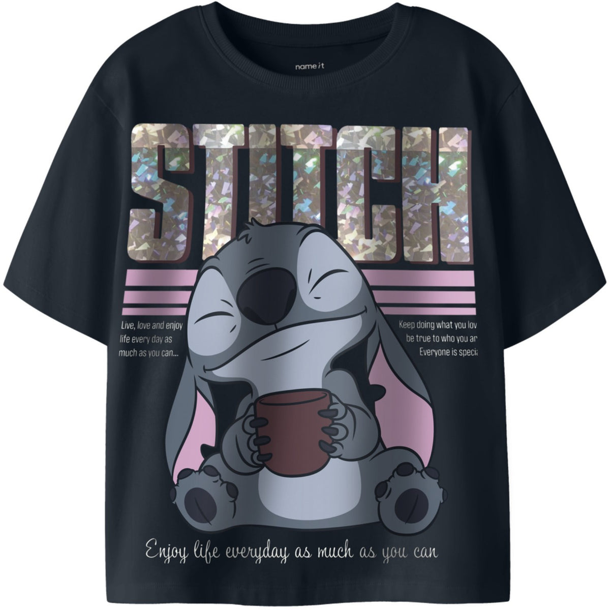 Name It Black Nkfolbi Stitch Ss Nreg Topp Box Wdi