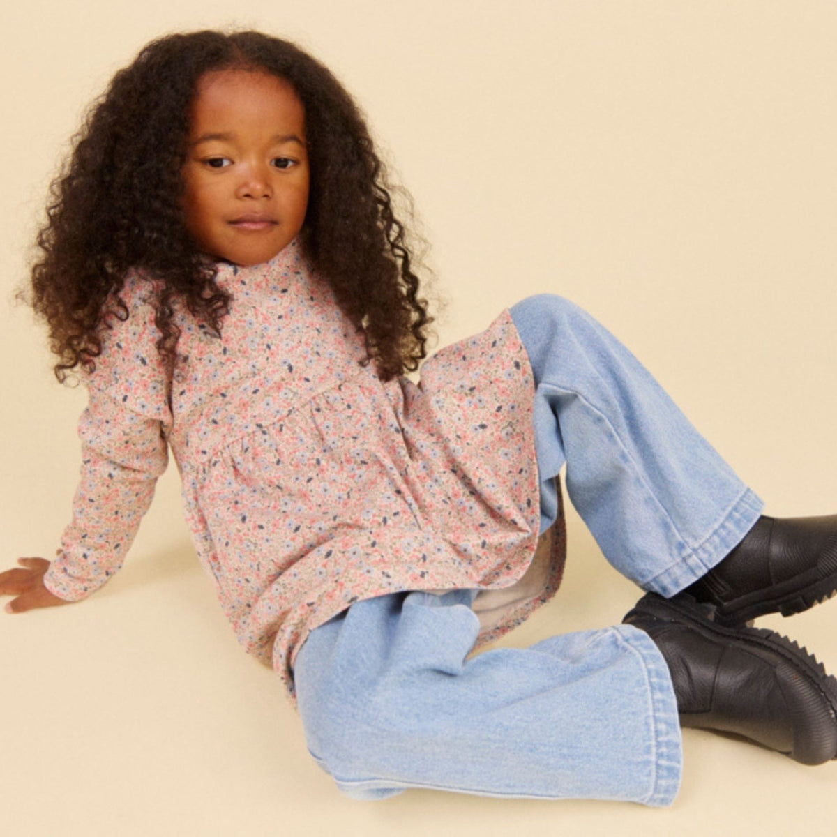 Wheat Grey Cloud Flowers Jersey Kjole L/S Emmy