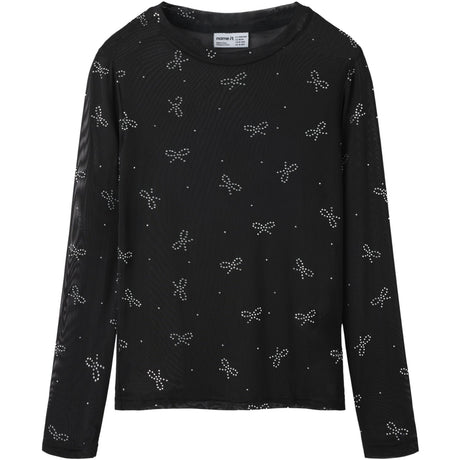 Name It Black Bow Nkfrestin Ls Mesh Slim Topp