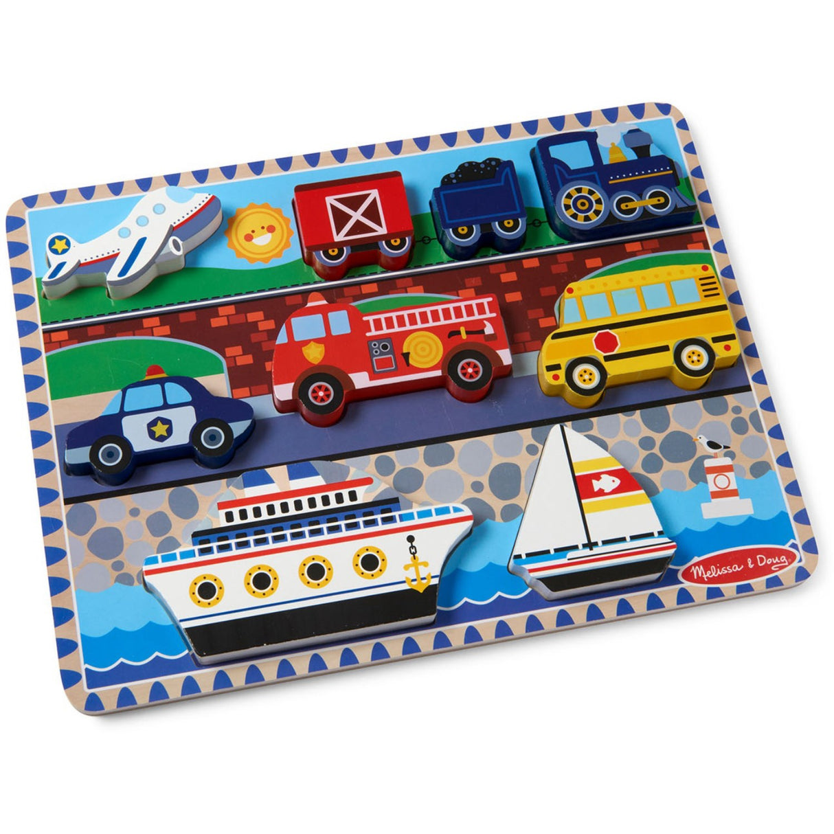Melissa & Doug Multifarvet Puslespill - Chunky Brikker - Køretøjer