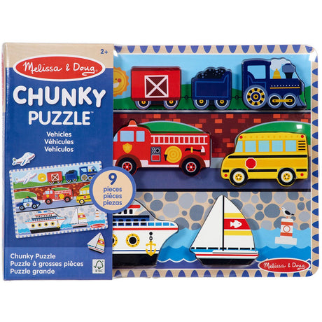 Melissa & Doug Multifarvet Puslespill - Chunky Brikker - Køretøjer