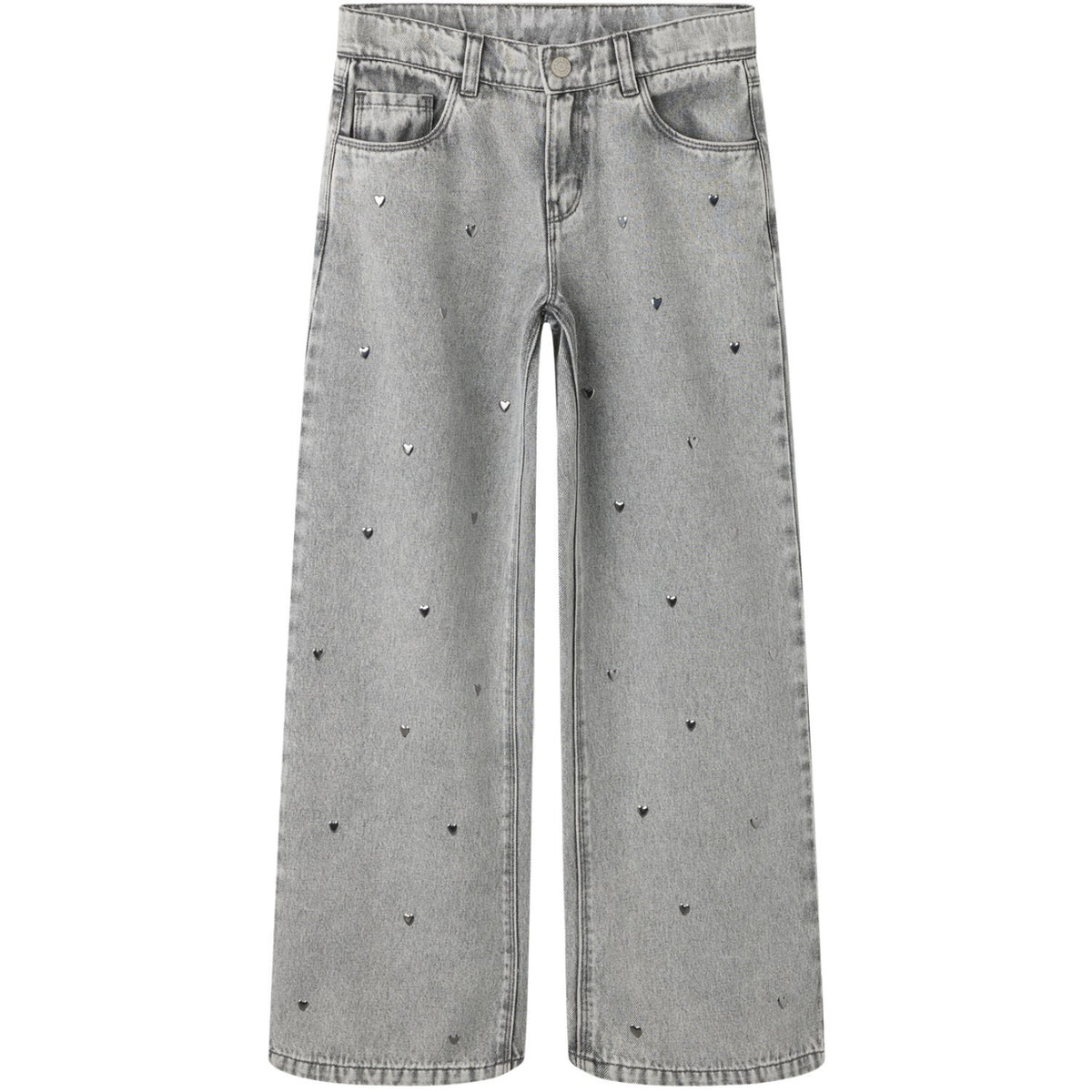 Name It Light Grey Denim Nkfrose Wide Heart Studs Jeans 2021-Za D