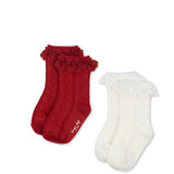 Konges Sløjd Red/Off White 2 Pakke Pointelle Frill Strømper