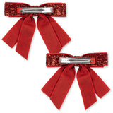 Konges Sløjd Red Glitter 2 Pakke Fløyel Dobbel Bue Hair Clips