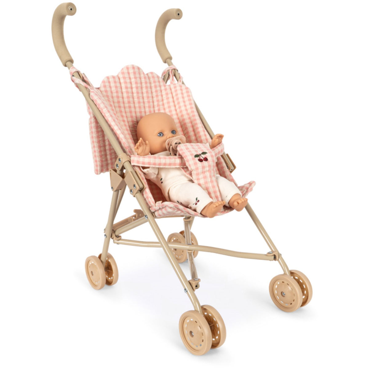 Konges Sløjd Pink Check Poppy Dukke Stroller Sett