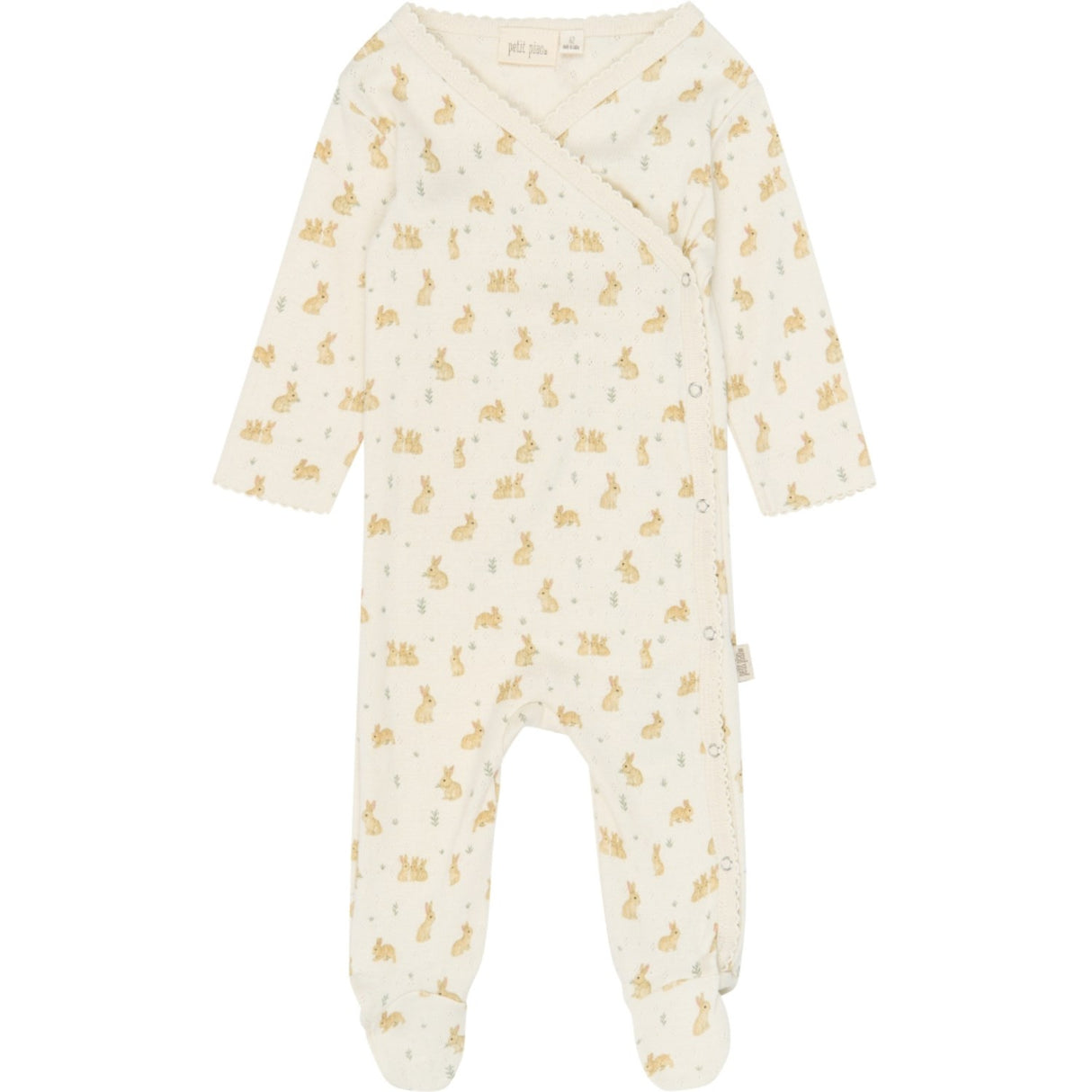 Petit Piao Eggnog Rabbit Aop Ppdio L_S Buksedrakt Fold Feet Pointelle Nb