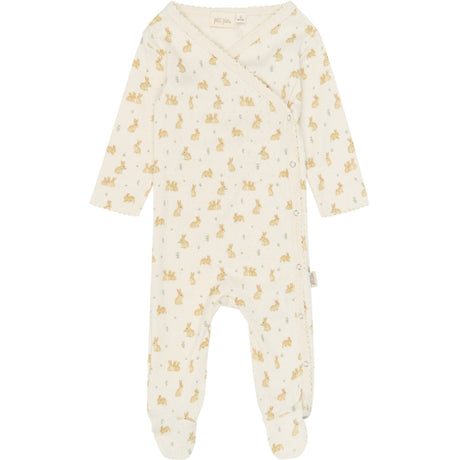 Petit Piao Eggnog Rabbit Aop Ppdio L_S Buksedrakt Fold Feet Pointelle Nb