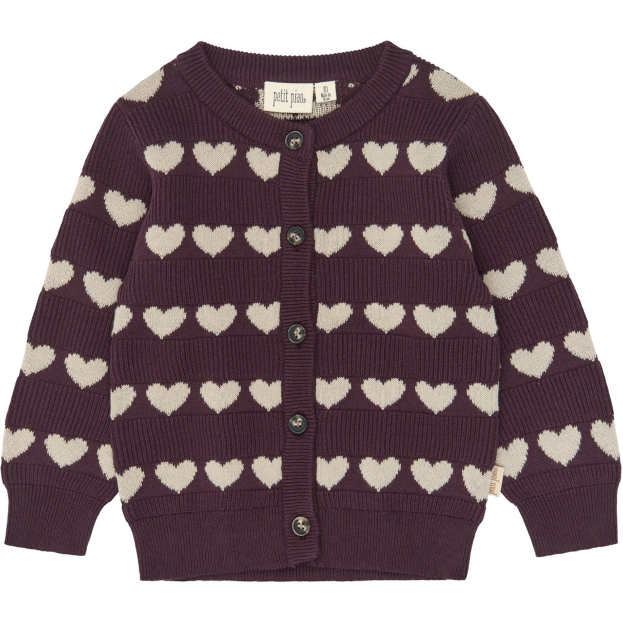 Petit Piao Huckleberry Heart Aop Ppelia Strikk Cardigan