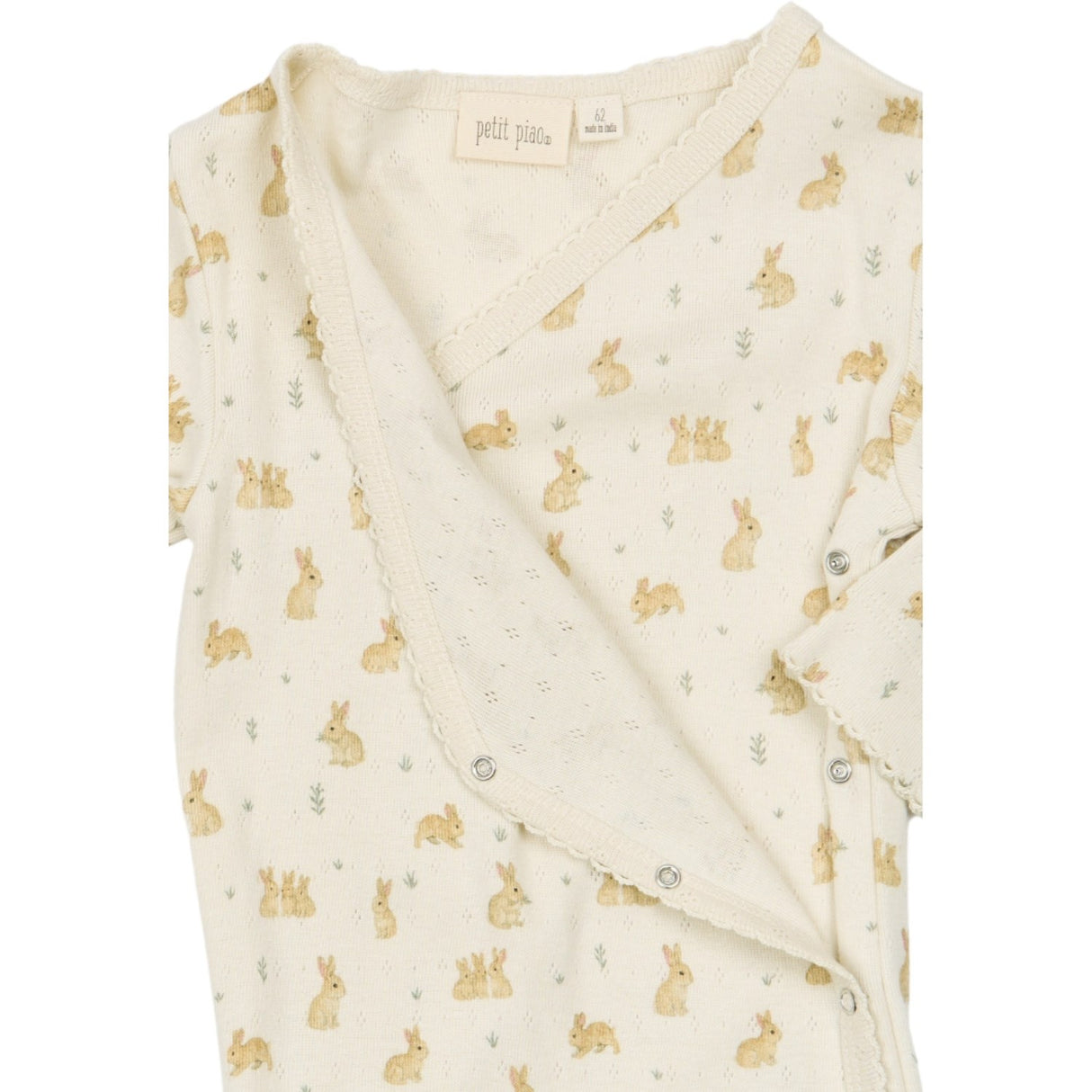 Petit Piao Eggnog Rabbit Aop Ppdio L_S Buksedrakt Fold Feet Pointelle Nb