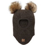 Mikk-Line Dark Brown Melange Ull Balaclava med Pom Pom
