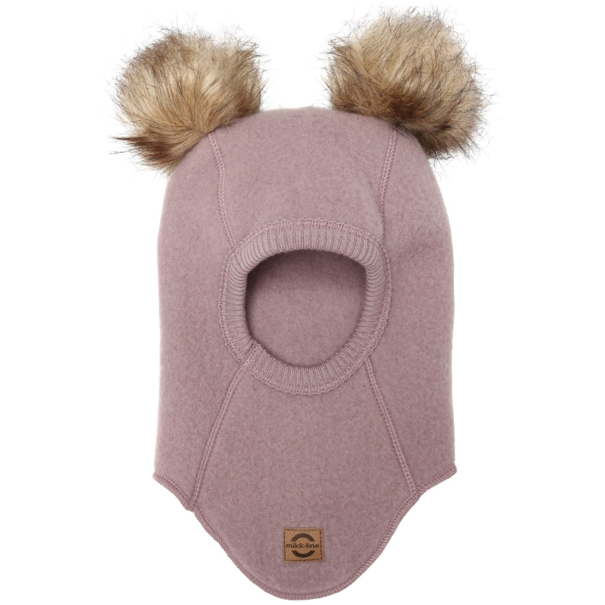 Mikk-Line Twilight Mauve Ull Balaclava med Pom Pom