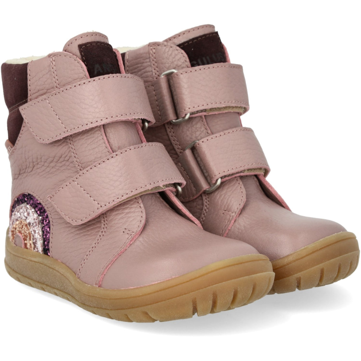 Angulus falmet rose/aubergine TEX støvel med glitrende glitter regnbue