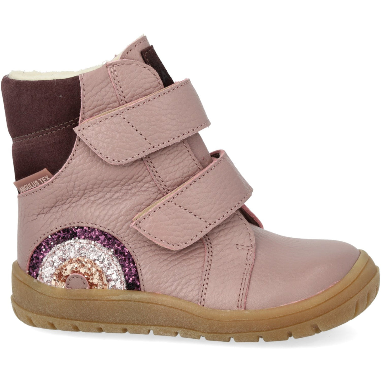 Angulus falmet rose/aubergine TEX støvel med glitrende glitter regnbue