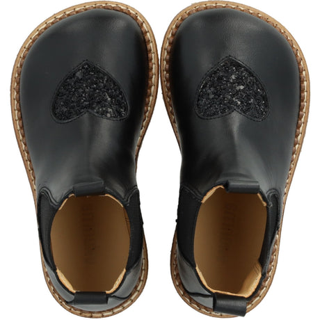 Angulus Black/Black Glitter/Black Elastic Chelsea Støvler Med Hjerte