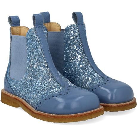 Angulus Blue Daisy/Blue Ice/Blue Elastic Chelsea Støvler Med Glitter Og Brogues Detaljer