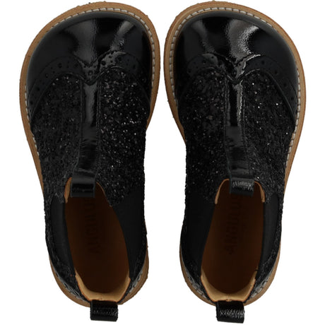 Angulus Black/Black Glitter/Black Elastic Chelsea Støvler Med Glitter Og Brogues Detaljer