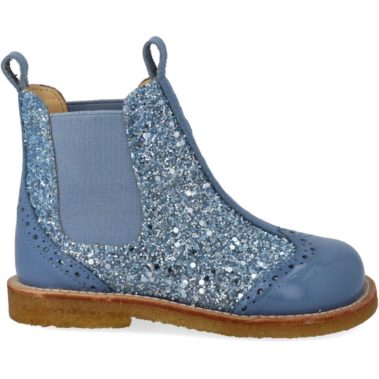 Angulus Blue Daisy/Blue Ice/Blue Elastic Chelsea Støvler Med Glitter Og Brogues Detaljer