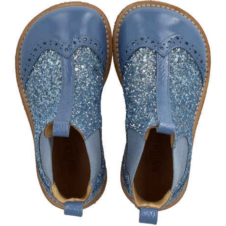 Angulus Blue Daisy/Blue Ice/Blue Elastic Chelsea Støvler Med Glitter Og Brogues Detaljer