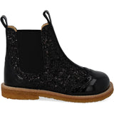 Angulus Black/Black Glitter/Black Elastic Chelsea Støvler Med Glitter Og Brogues Detaljer