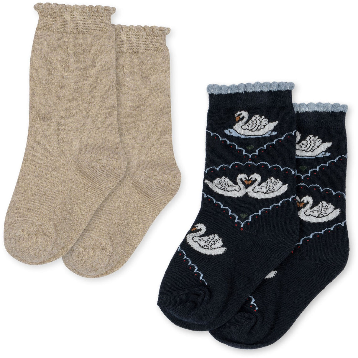 Konges Sløjd Navy/Off White 2 Pakke Jacquard Swan Strømper