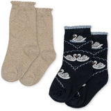 Konges Sløjd Navy/Off White 2 Pakke Jacquard Swan Strømper