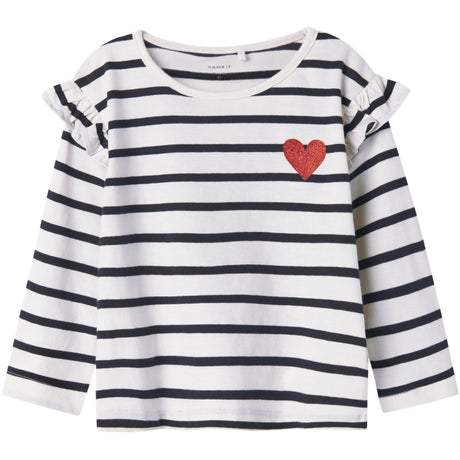 Name It Bright White Dark Sapphire + Grenadine Heart Nmftovelina Ls Nreg Topp Noos