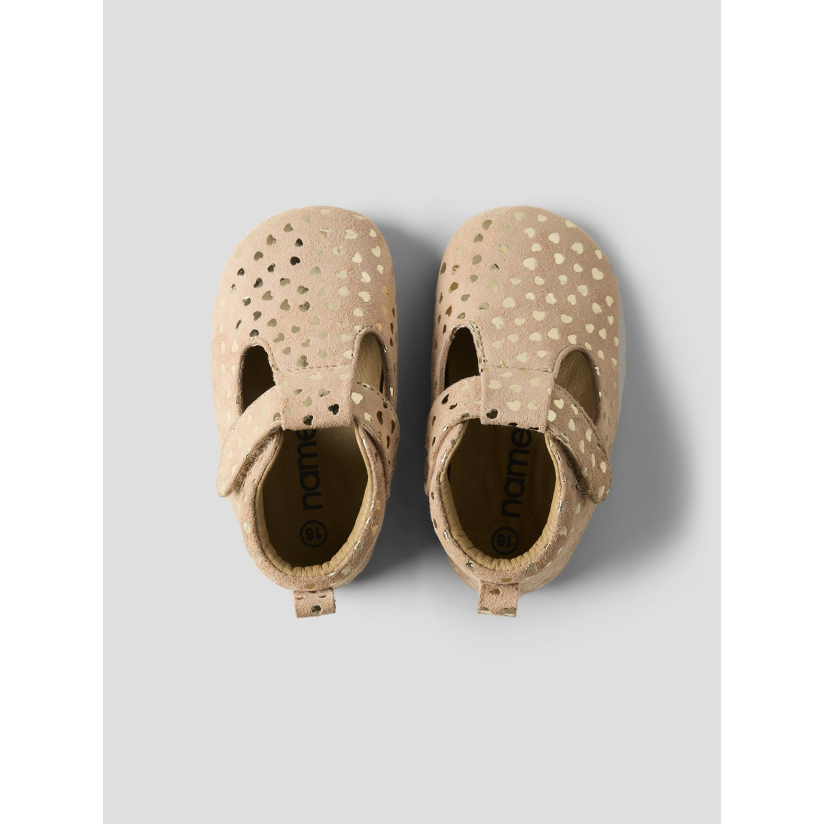 Name It Rose Smoke Metallic Heart Print Nbfrea Baby Sko I Suede T-Strap Borrelås