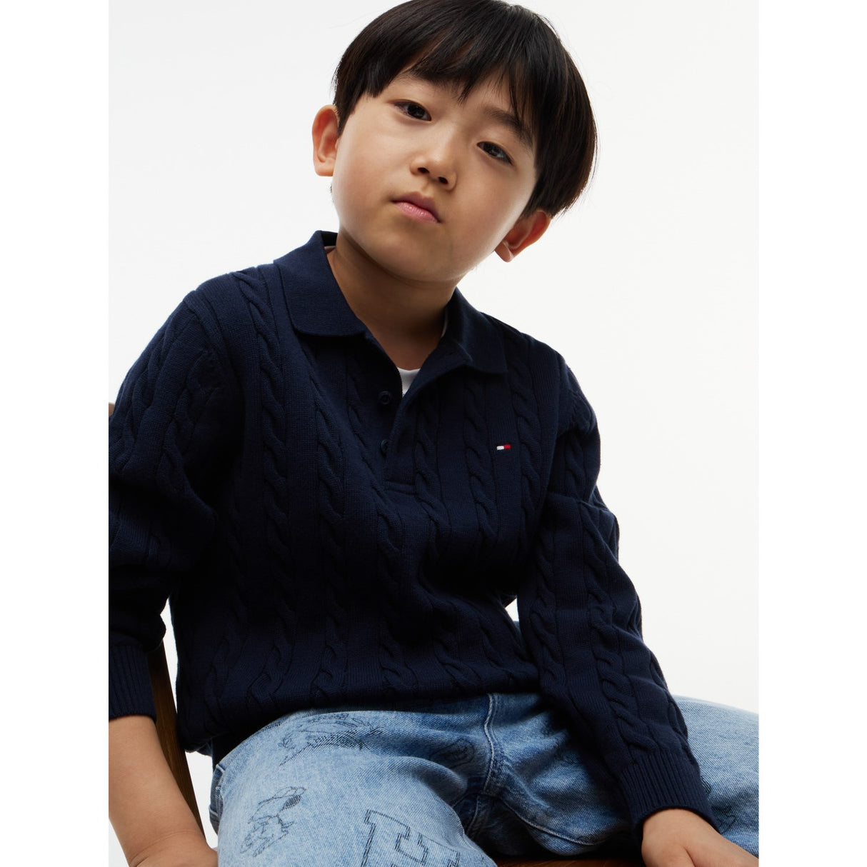 Tommy Hilfiger Dark Blue-Blue Bomull Cable Polo Sweater