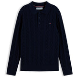 Tommy Hilfiger Dark Blue-Blue Bomull Cable Polo Sweater