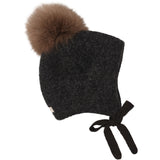 Huttelihut Dark Grey Melange Bonnet Ull Alpaca Pompom